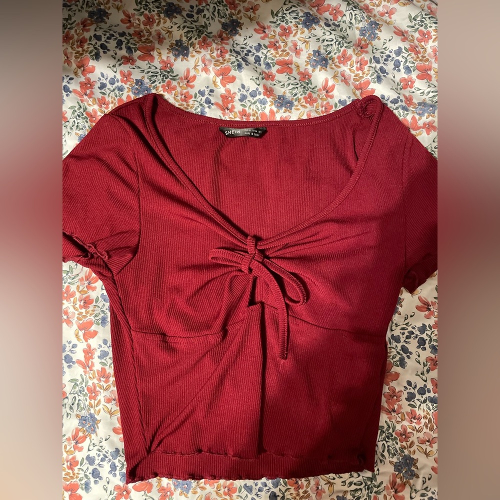 Red v-neck crop top